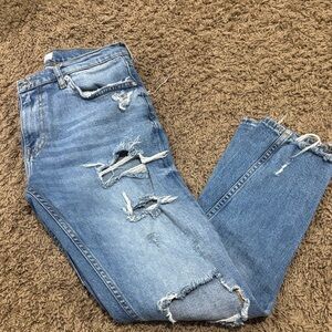 Zara Distressed Light Blue High-Rise Jeans
